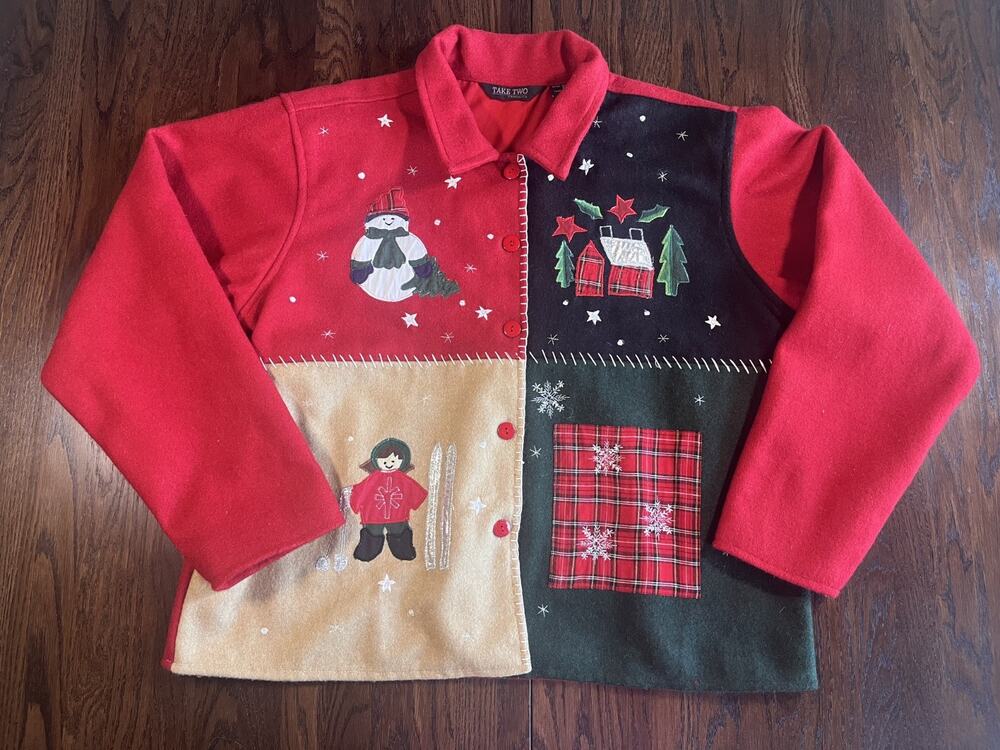 Vintage Take Two Christmas Wool Blend Jacket Granny Women’s Festive Holiday XL